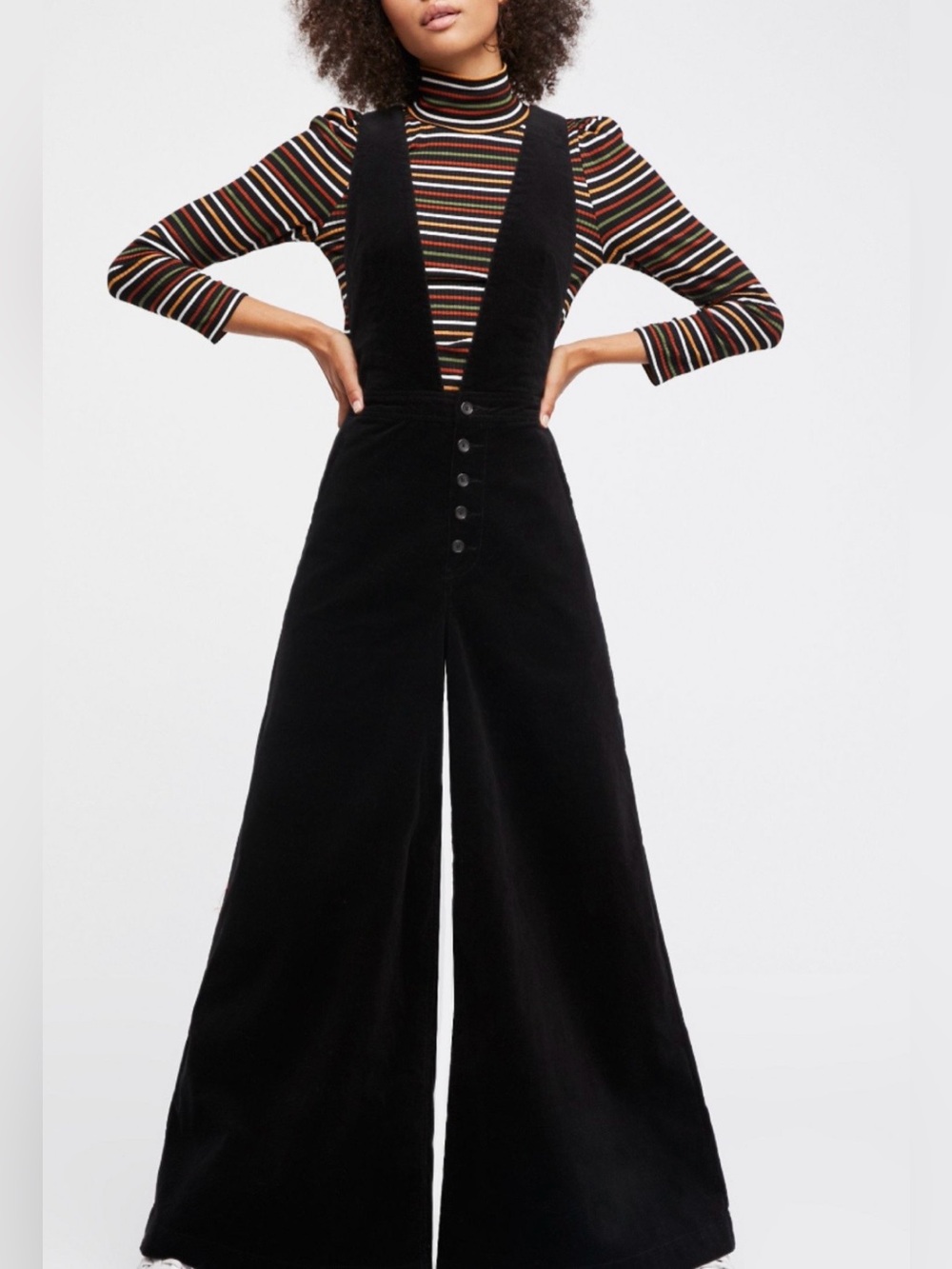 We the Free Old School Love Corduroy Wide Leg Overalls Women’s 28 Black Retro